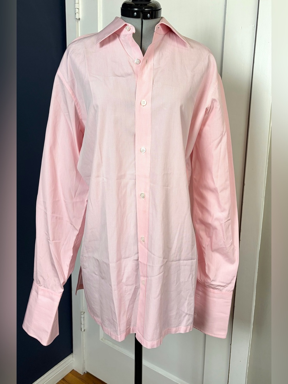 Charvet Dress Shirt, French Cuffs , Split Hem, Light Pink Check, MenM(39)15.5 - Picture 2 of 15